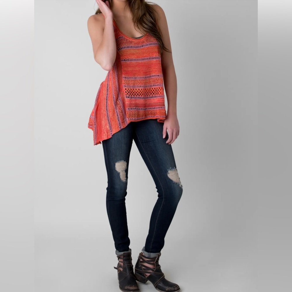 Free People Live Bird Open Weave Knit Boho Tank Top XS